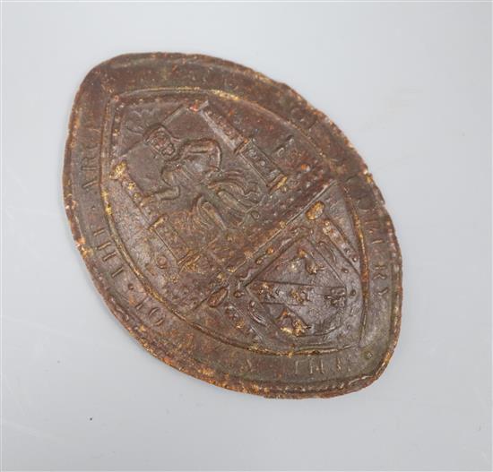 A Charles II wax seal of the Archdeacon of Sudbury, dated 1677,